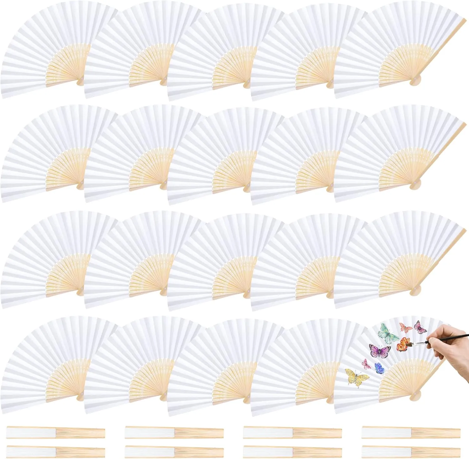 JOHOUSE 28 Packs Paper Folding Hand Fans for Women Foldable, 8.3 Inch White Paper Fans Handheld Portable Bulk Crafts for Wedding, Outdoor Party Favors, Bridal Shower DIY Decoration Photography Props
