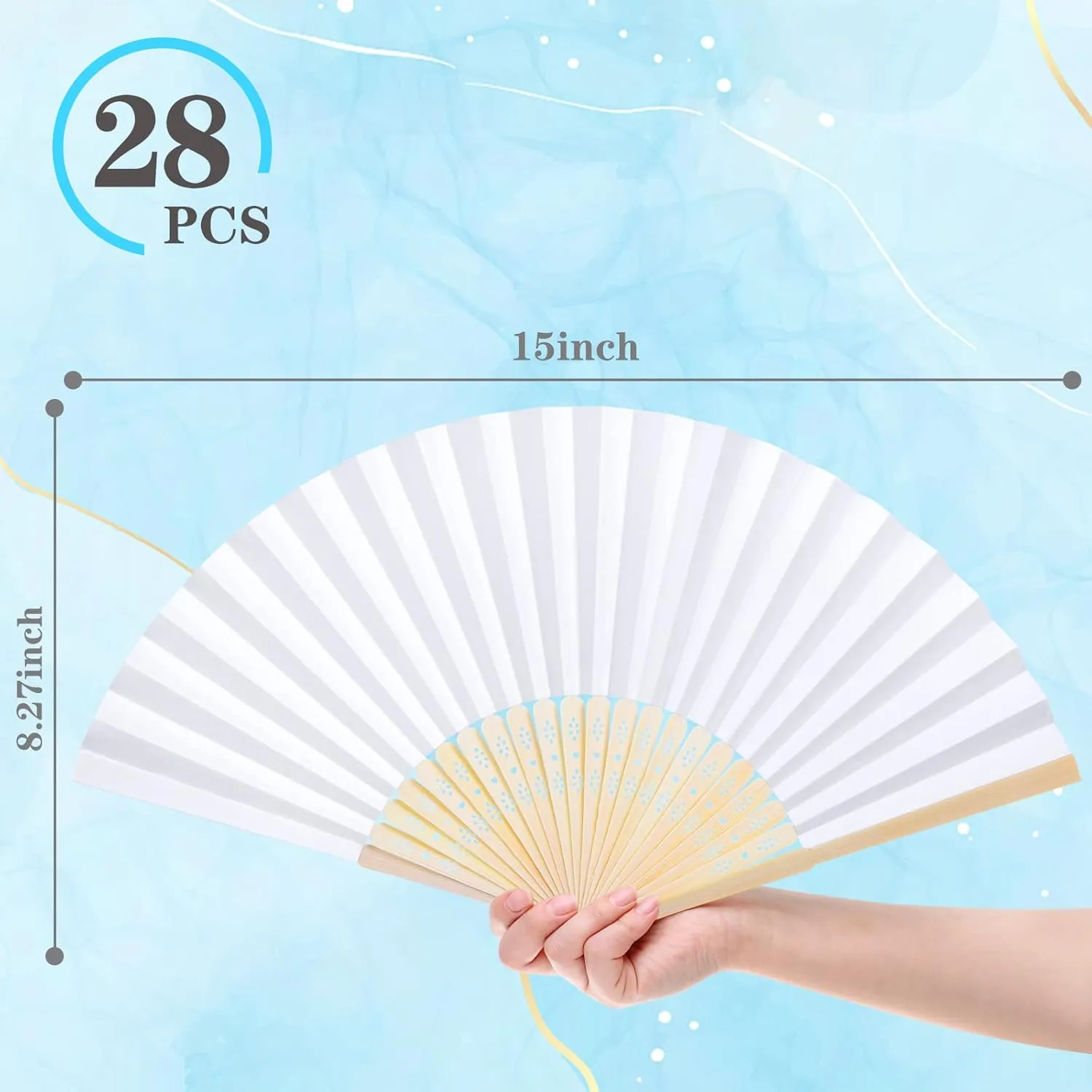 JOHOUSE 28 Packs Paper Folding Hand Fans for Women Foldable, 8.3 Inch White Paper Fans Handheld Portable Bulk Crafts for Wedding, Outdoor Party Favors, Bridal Shower DIY Decoration Photography Props