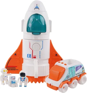 Jomifin Spaceship Toy for Boys Girls, Space Shuttle Toys with Lights&Sound, 3 Astronauts Figure, Openable Cockpit, Spray Exhaust, Astro Venture Space Playset with Lunar car (Orange)