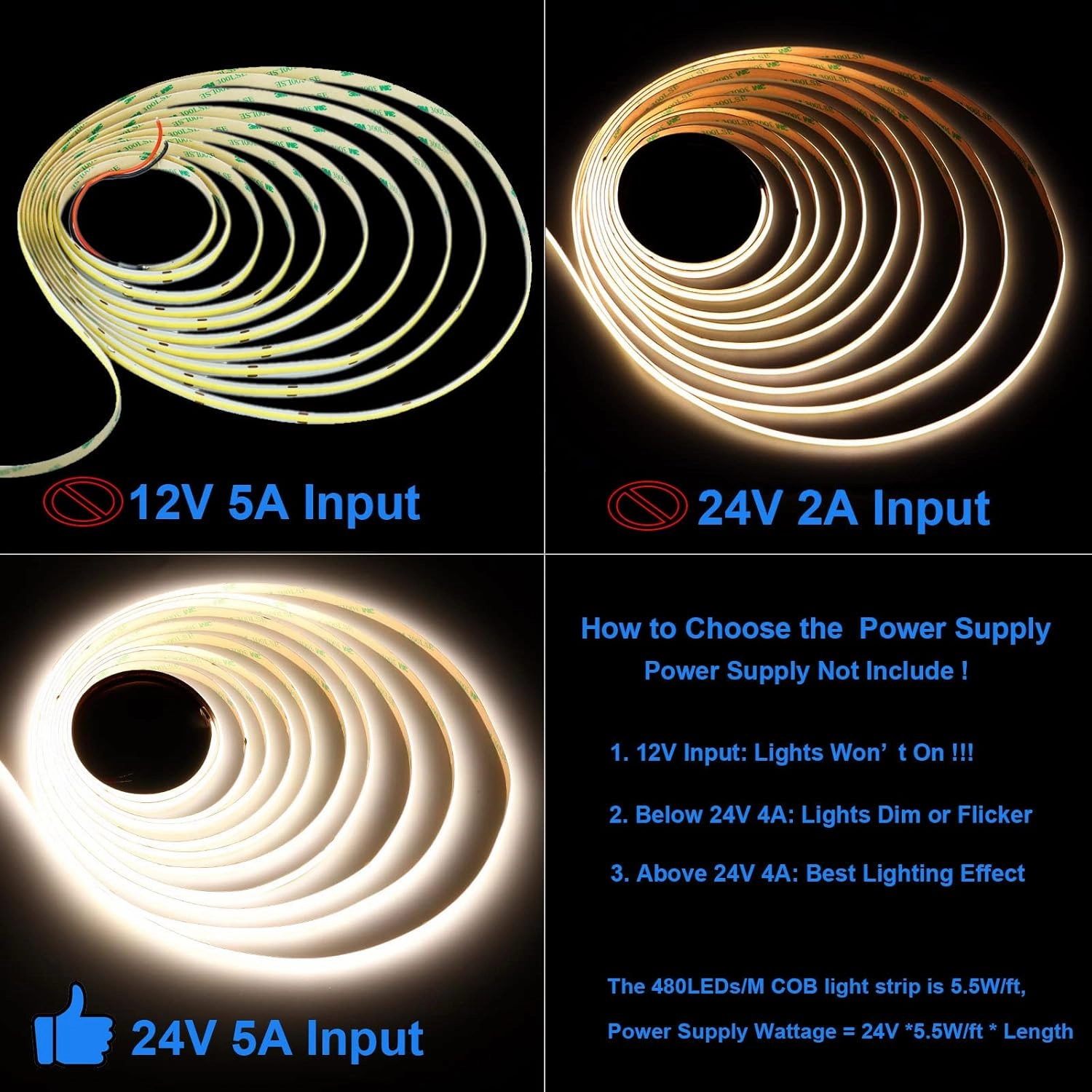 JOYLIT 24V COB LED Strip Lights 16.4ft 4000K Natural White 550LM/FT Super Bright CRI 95 , UL Premium 2400LEDs Dotless Dimmable Adhesive Tape Light 90W for Commercial, Industrial, Residential