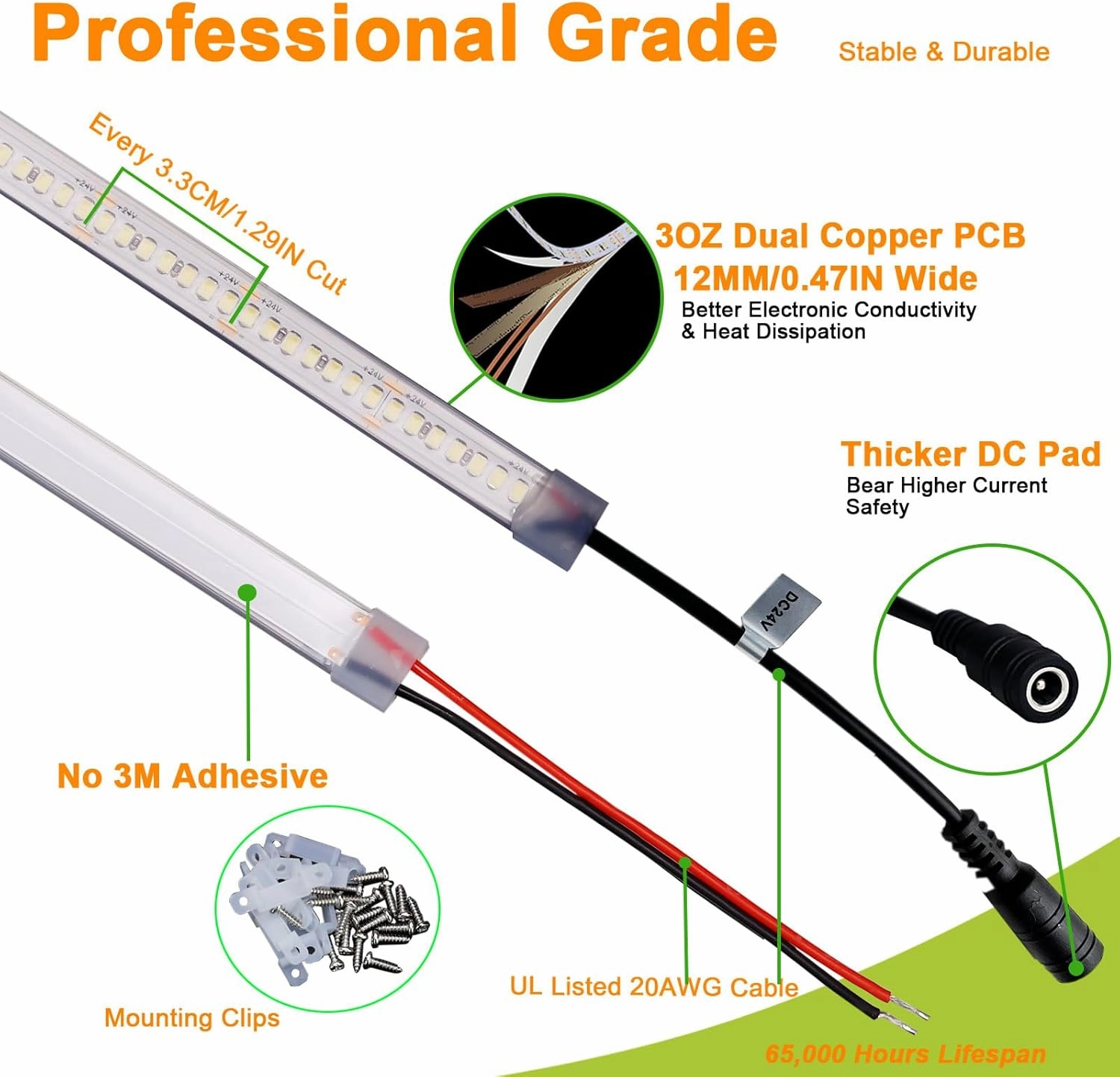 JOYLIT 24V LED Strip 4000K Natural White Outdoor Waterproof, UL Listed Pro 16.4FT 817LM/FT Ultra Bright 238LEDs/M 2835 CRI 92  120W 13000LM Dimmable LED Tape, Task Light Strip for Pool, Commercial