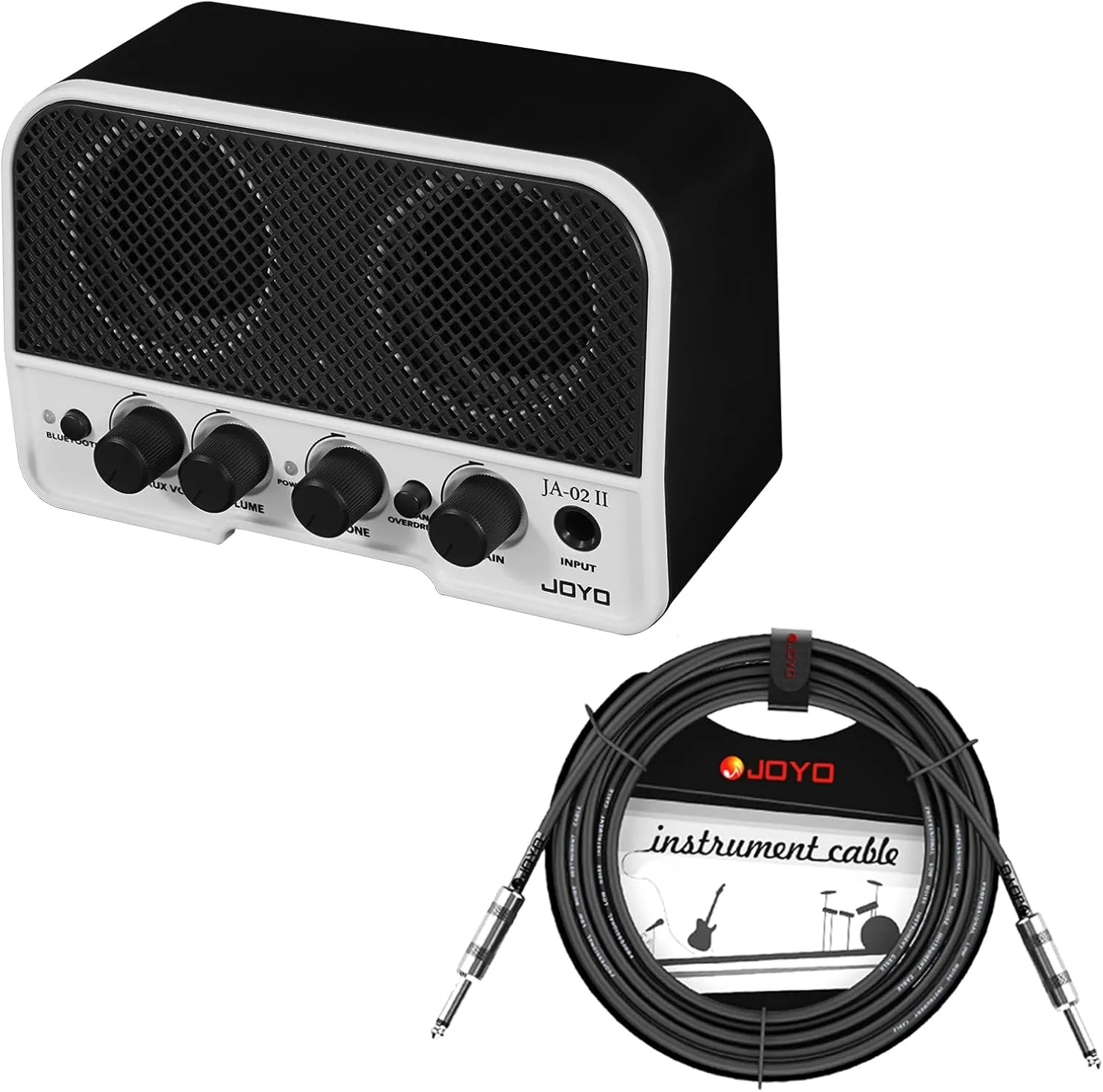 JOYO JA-02 II Bluetooth Combo Guitar Amplifier and CM-04 15 feet Professional Audio Instrument Cable 1/4 Inch Black