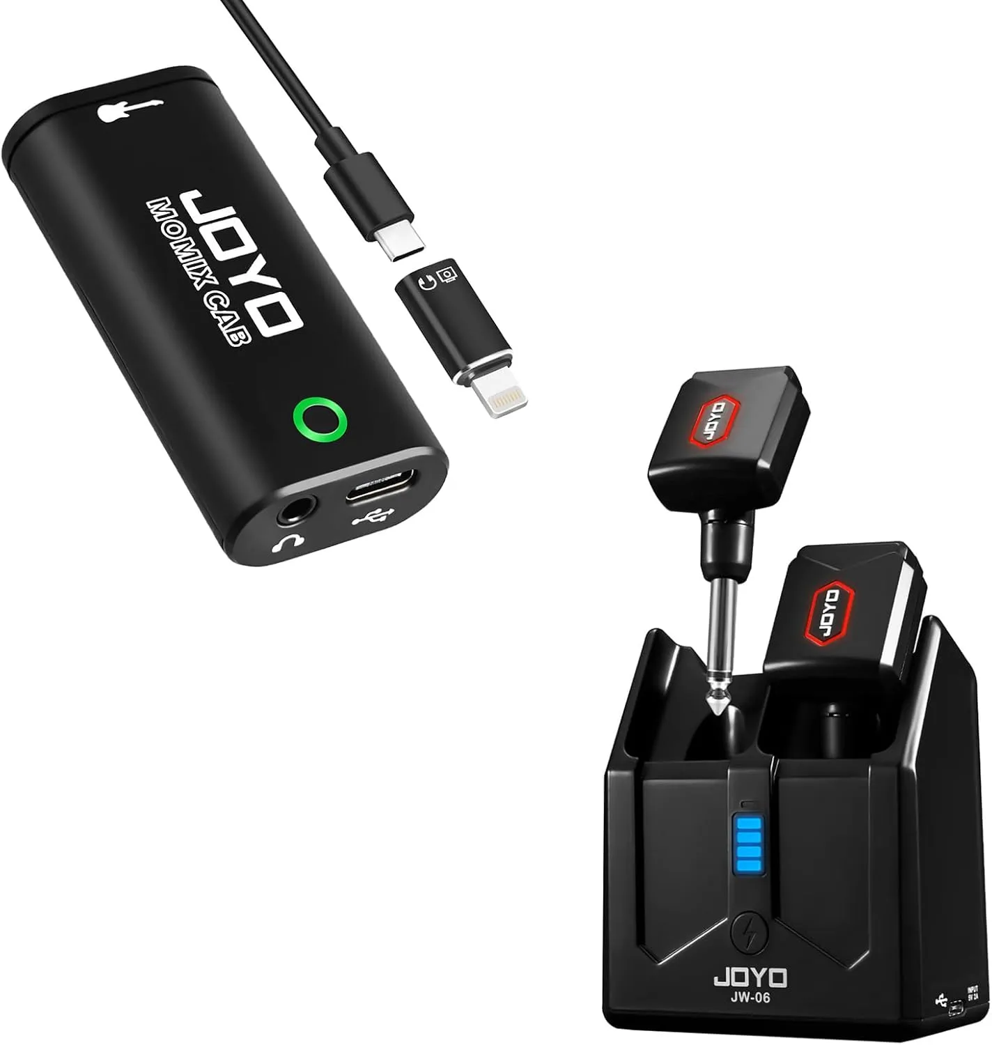 JOYO JW-06 5.8GHz Wireless Guitar System with Charging Case and MOMIX CAB Guitar Audio Interface Pocket Internal Recording Sound Card