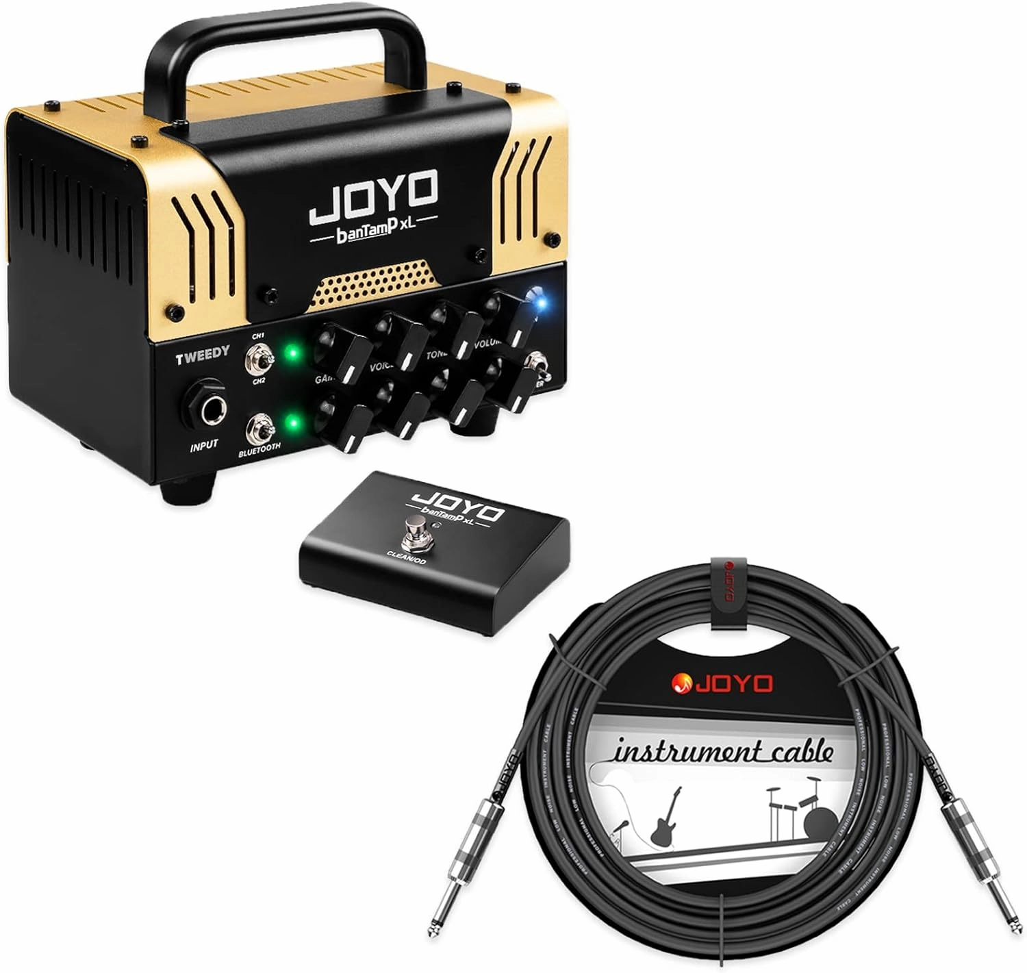 JOYO Tweedy Mini Hybrid Amplifier Tueb Head 20 Watt Preamp and CM-04 Professional Audio Instrument Cable