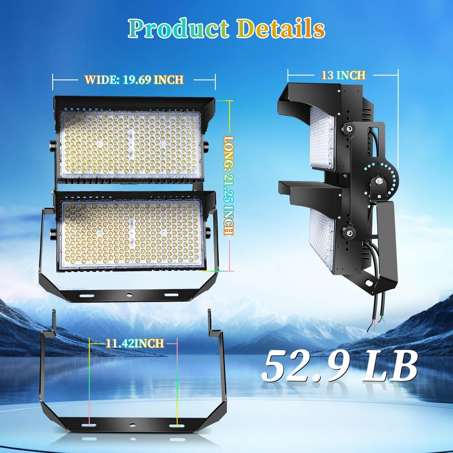Juyace 117000lm Led Stadium Light Outdoor 900W Flood Lighting Super Bright Commercial Area IP65 Waterproof Arena for Sport Fields and Courts