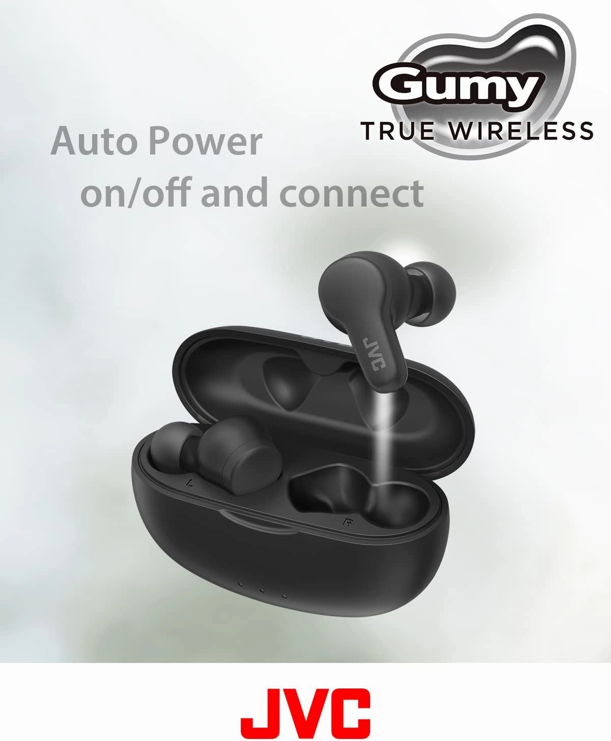 JVC Gumy True Wireless Earbuds, Bluetooth 5.3, Charging Case, 24-Hour Playback, IPX4 Water Resistant, Comfortable Secure Fit with XS/S/M/L Earpieces, Built-in Mic for Calls, iPhone/Android/PC - HAA7T2