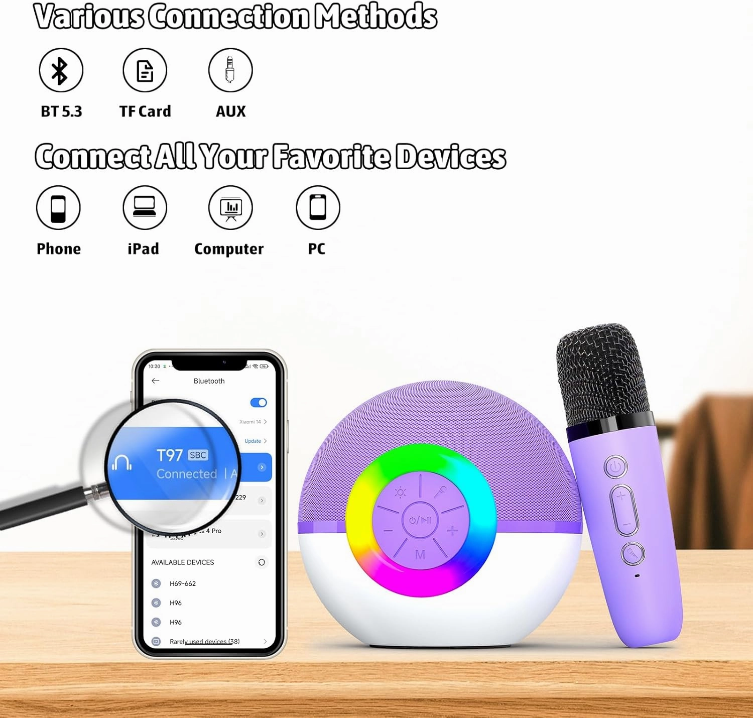 Karaoke Microphone Machine Toys for Kids Adults, Mini Portable Bluetooth Speaker with 2 Wireless Mics, Christmas Birthday Gifts for Boys Girls Ages 3 4 5 6 7 8 9 10 11 12  Year (Purple)