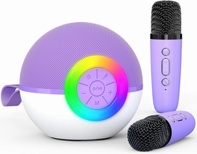 Karaoke Microphone Machine Toys for Kids Adults, Mini Portable Bluetooth Speaker with 2 Wireless Mics, Christmas Birthday Gifts for Boys Girls Ages 3 4 5 6 7 8 9 10 11 12  Year (Purple)