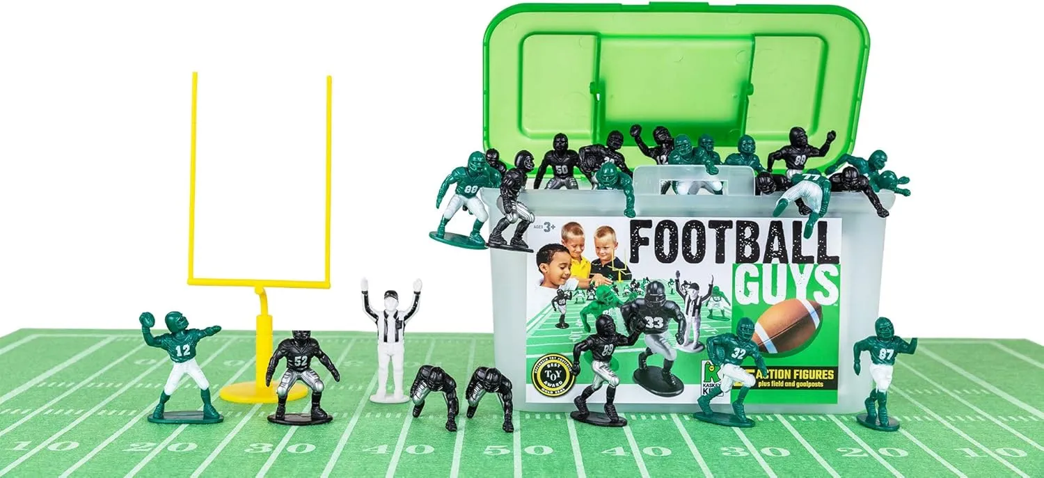 Kaskey Kids Football Guys – Green/Black Inspires Kids Imaginations with Endless Hours of Creative, Open-Ended Play – Includes 2 Teams & Accessories – 28 Pieces in Every Set!