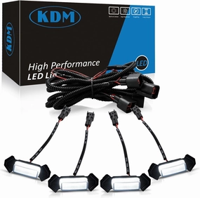 KDM LED Grille Light fit for Toyo-ta Tacoma 2016-2023 TRD PRO with Wiring Harness,OEM Front Upper Grille Lamp Raptor Style,Smoked Lens White Light,4Pcs Pack
