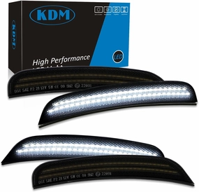 KDM Smoked Lens LED Bumper Side Marker Reflectors Lights Dual Rows Bright White, Fit for 2015 2016 2017 2018 2019 2020 2021 2022 2023 2024 Chrysler 300,Front & Rear Fender Bumper Lamp,4Pcs Pack