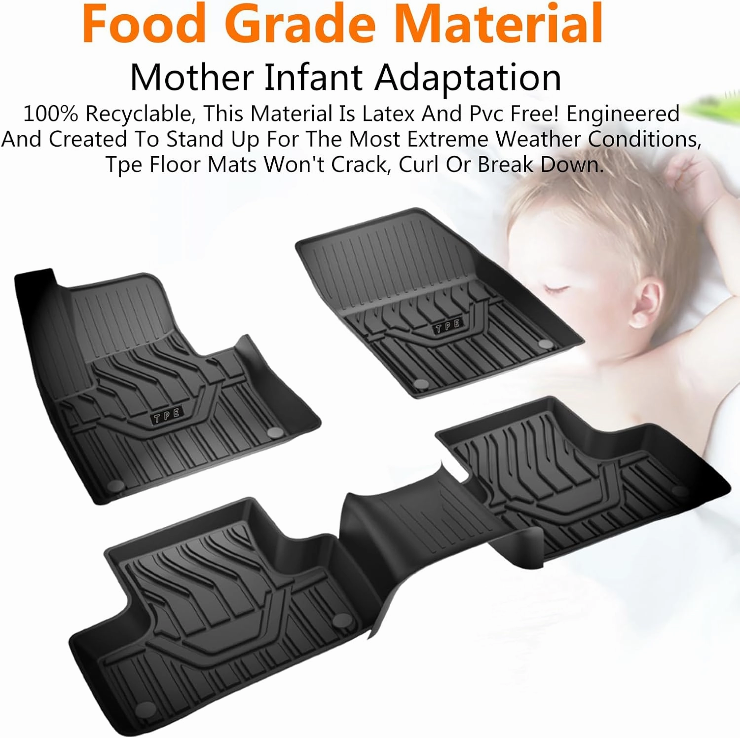 KEYOOG Floor Mats Fits for 2014-2019 Toyota Highlander (NO Fit Hybrid), All-Weather Automotive Mat Interior Accessories Includes 1st and 2nd Row Cargo Liner Mat Custom, Black TPE (Excluding Third Row)