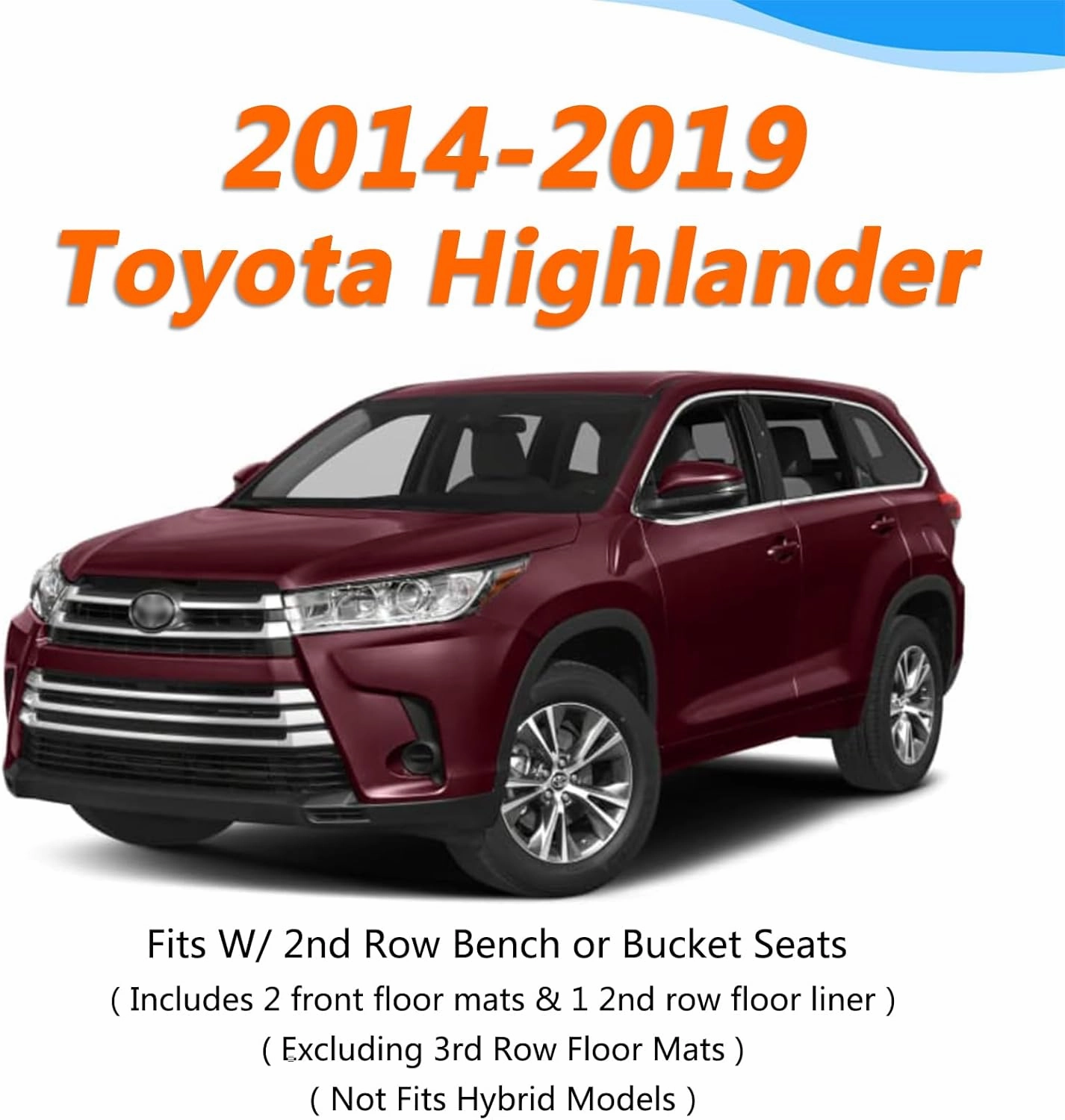KEYOOG Floor Mats Fits for 2014-2019 Toyota Highlander (NO Fit Hybrid), All-Weather Automotive Mat Interior Accessories Includes 1st and 2nd Row Cargo Liner Mat Custom, Black TPE (Excluding Third Row)