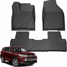 KEYOOG Floor Mats Fits for 2014-2019 Toyota Highlander (NO Fit Hybrid), All-Weather Automotive Mat Interior Accessories Includes 1st and 2nd Row Cargo Liner Mat Custom, Black TPE (Excluding Third Row)