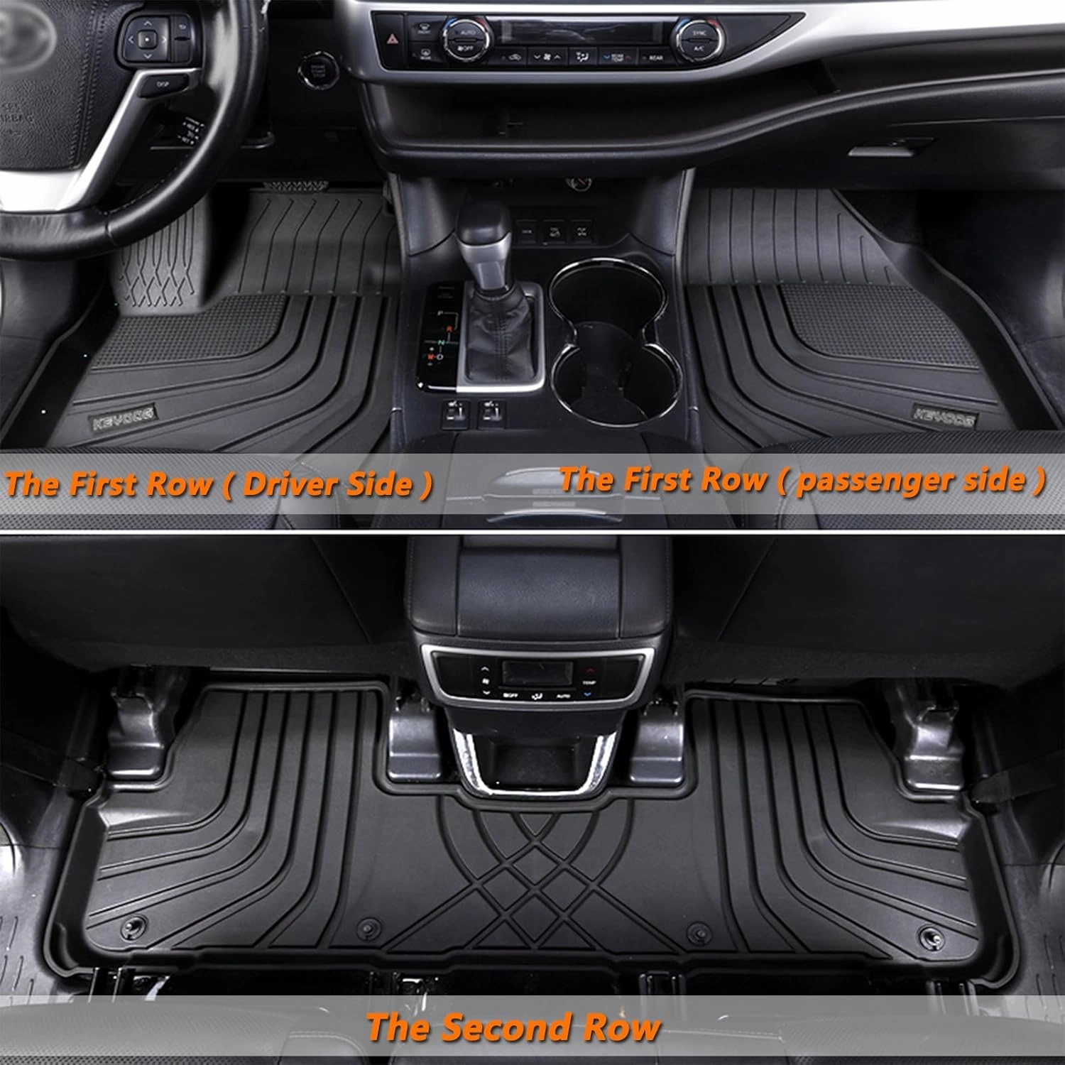 KEYOOG Floor Mats Fits for 2014-2019 Toyota Highlander (NO Fit Hybrid), All-Weather Automotive Mat Interior Accessories Includes 1st and 2nd Row Cargo Liner Mat Custom, Black TPE (Excluding Third Row)