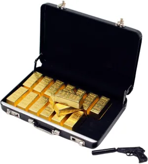 KICHOUSE 1Set Miniature Golden Bar Suitcase Model for Doll House Decoration Micro Landscape Props with Mini Gold Bar Models for Scene Layout