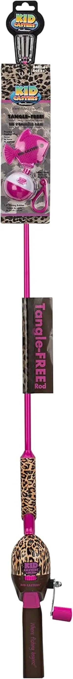 Kid Casters: Leopard Tangle-Free Fishing Combo|Spincast Reel & Practice Casting Plug | 34" Tangle-Free Combo|Inline Rod w/EZ Thread Line System (Pre-spooled w/a 6-lb Fishing line) 1.5" Fishing Bobber