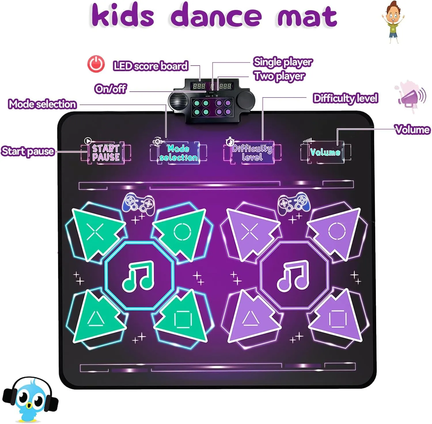 Kids Dance Mat Toys, Double PK Music Dance mat, Dance Pad, Kids Exercise Equipment, Gifts for Children, Double PK Coordination Exercise Dance Blanket, Christmas & Birthday Must-Have