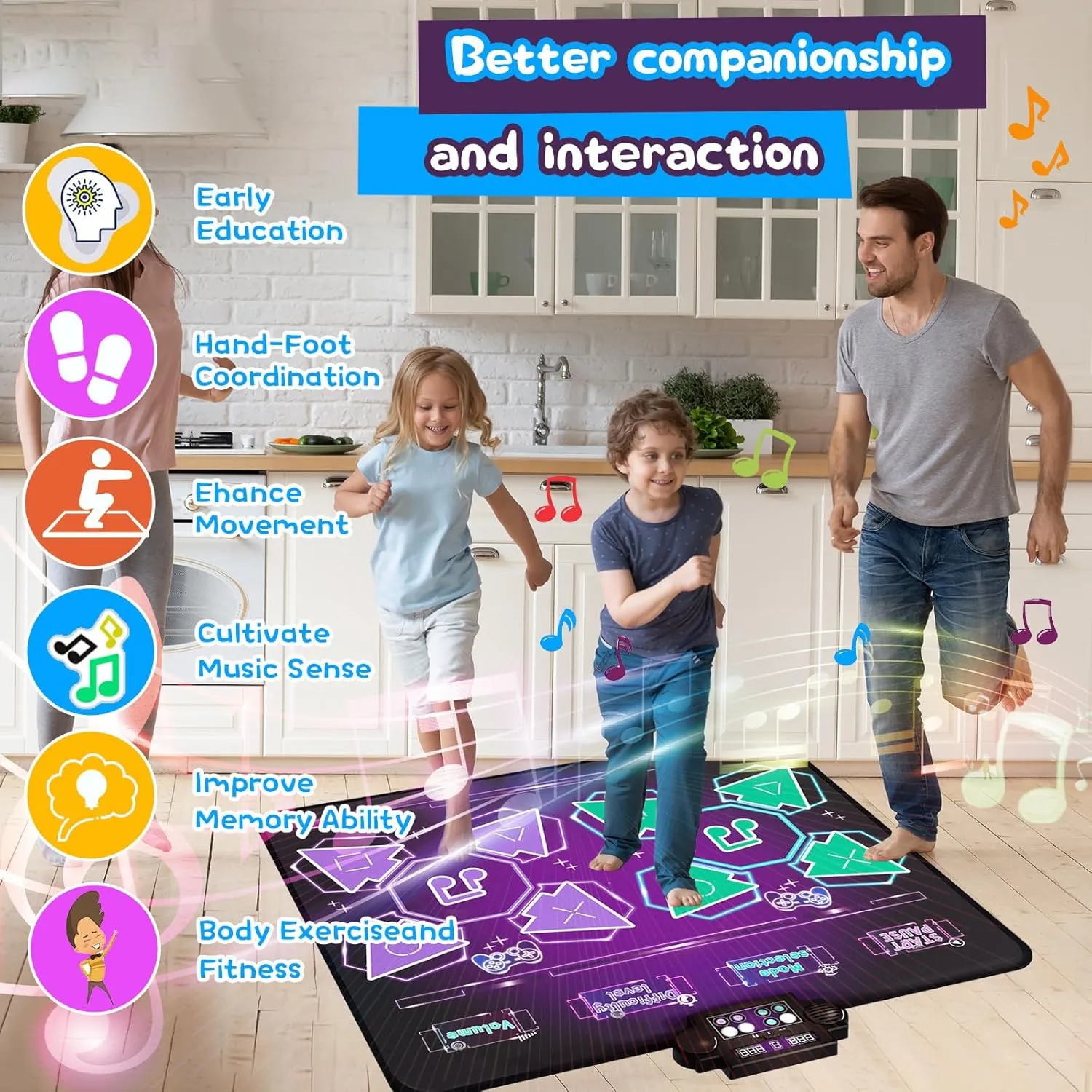 Kids Dance Mat Toys, Double PK Music Dance mat, Dance Pad, Kids Exercise Equipment, Gifts for Children, Double PK Coordination Exercise Dance Blanket, Christmas & Birthday Must-Have