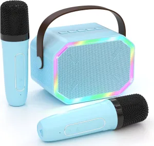 Kids Mini Karaoke Machine for Boys Girls, Cute Little & Portable Bluetooth Speaker with 2 Wireless Microphone, Home Party, Birthday Gifts for Boys 4 5 6 7 8 9 10 11 12  Year Old Teen Toys. (Blue)