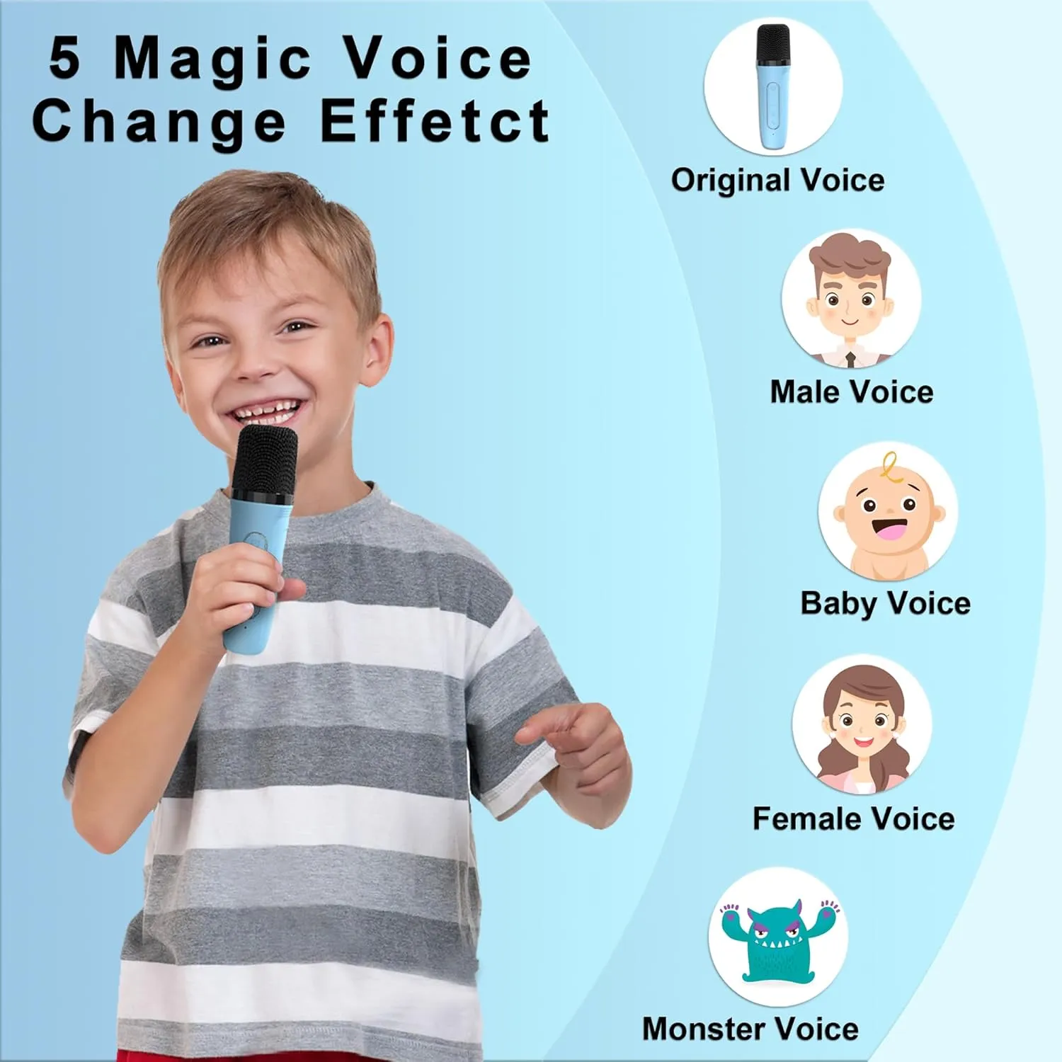 Kids Mini Karaoke Machine for Boys Girls, Cute Little & Portable Bluetooth Speaker with 2 Wireless Microphone, Home Party, Birthday Gifts for Boys 4 5 6 7 8 9 10 11 12  Year Old Teen Toys. (Blue)