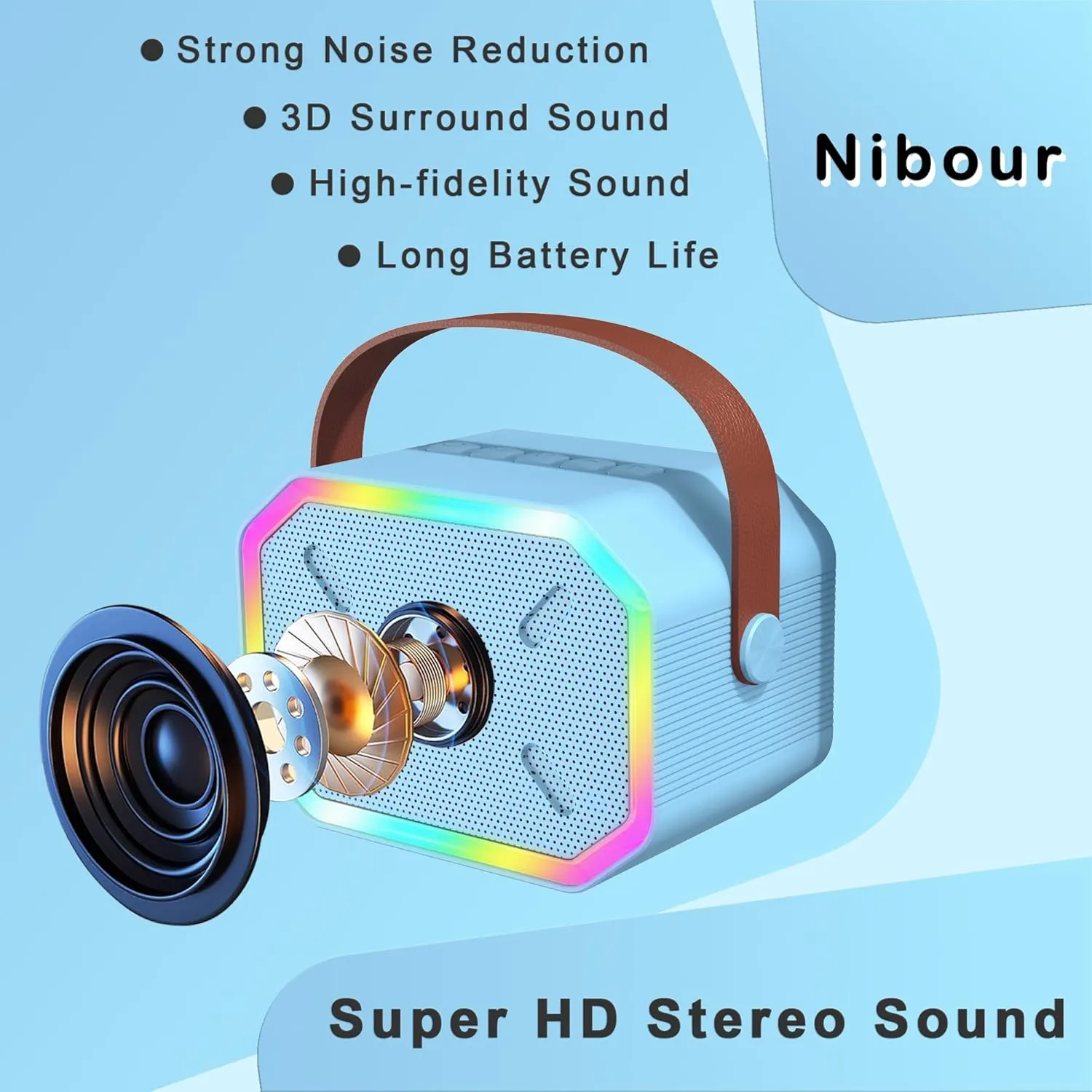 Kids Mini Karaoke Machine for Boys Girls, Cute Little & Portable Bluetooth Speaker with 2 Wireless Microphone, Home Party, Birthday Gifts for Boys 4 5 6 7 8 9 10 11 12  Year Old Teen Toys. (Blue)