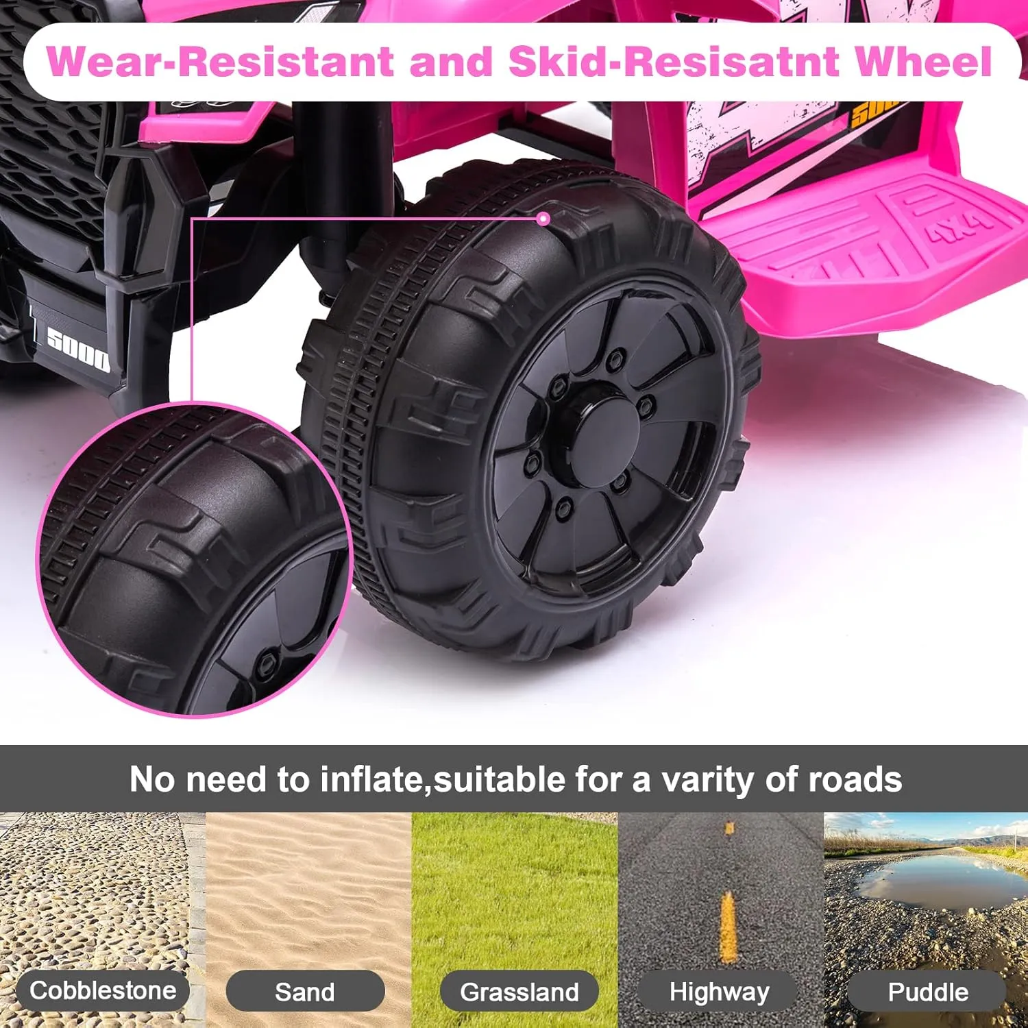 Kids Ride on ATV, 6V Battery Powered Kids Electric Vehicle, 4 Wheeler Quad w/Headlights, MP3, USB, Volume Control, Large Seat, Electric Ride on Toys Best Gifts for 18-36 Months Boys Girls Girls (Pink)