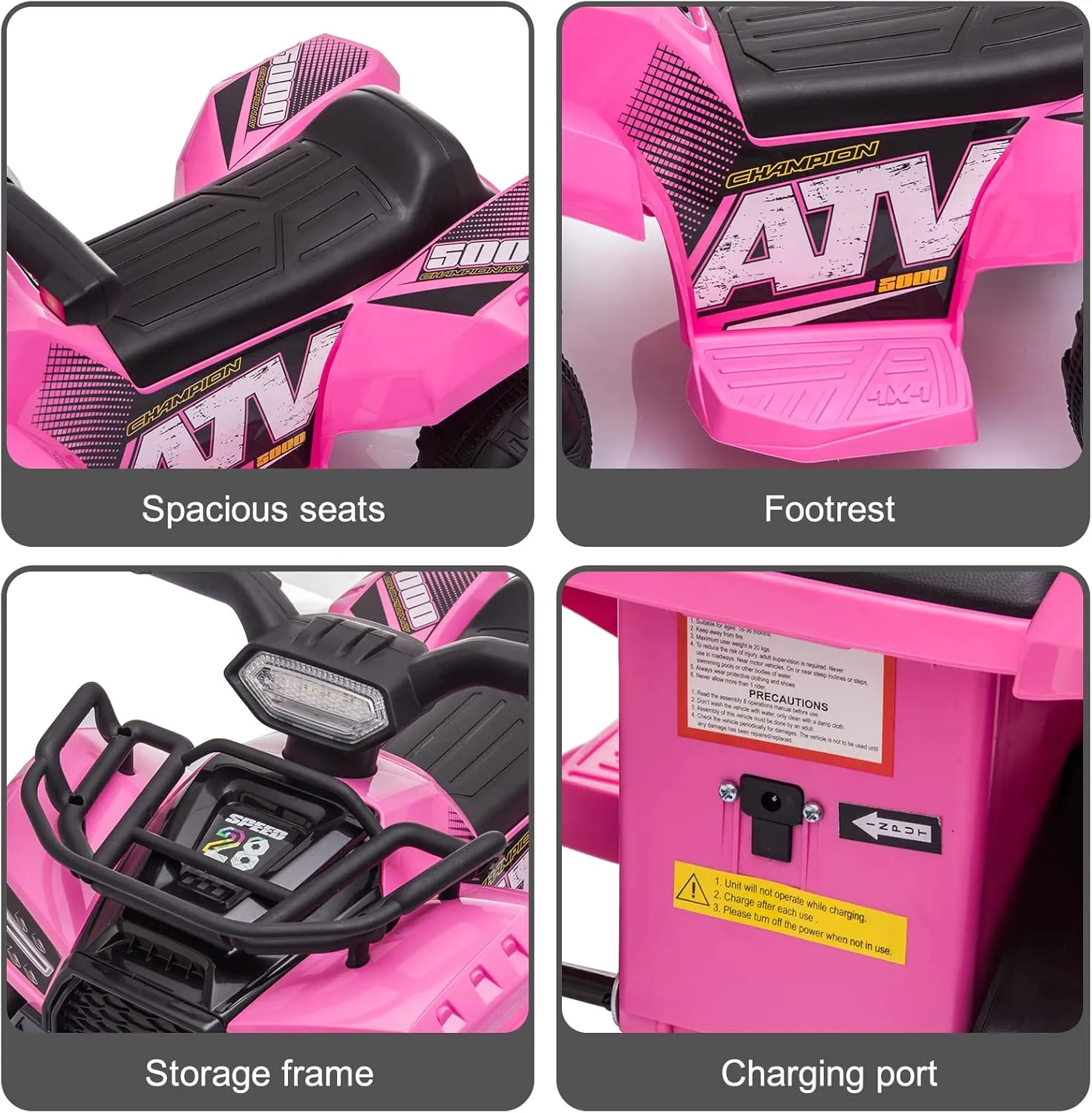 Kids Ride on ATV, 6V Battery Powered Kids Electric Vehicle, 4 Wheeler Quad w/Headlights, MP3, USB, Volume Control, Large Seat, Electric Ride on Toys Best Gifts for 18-36 Months Boys Girls Girls (Pink)