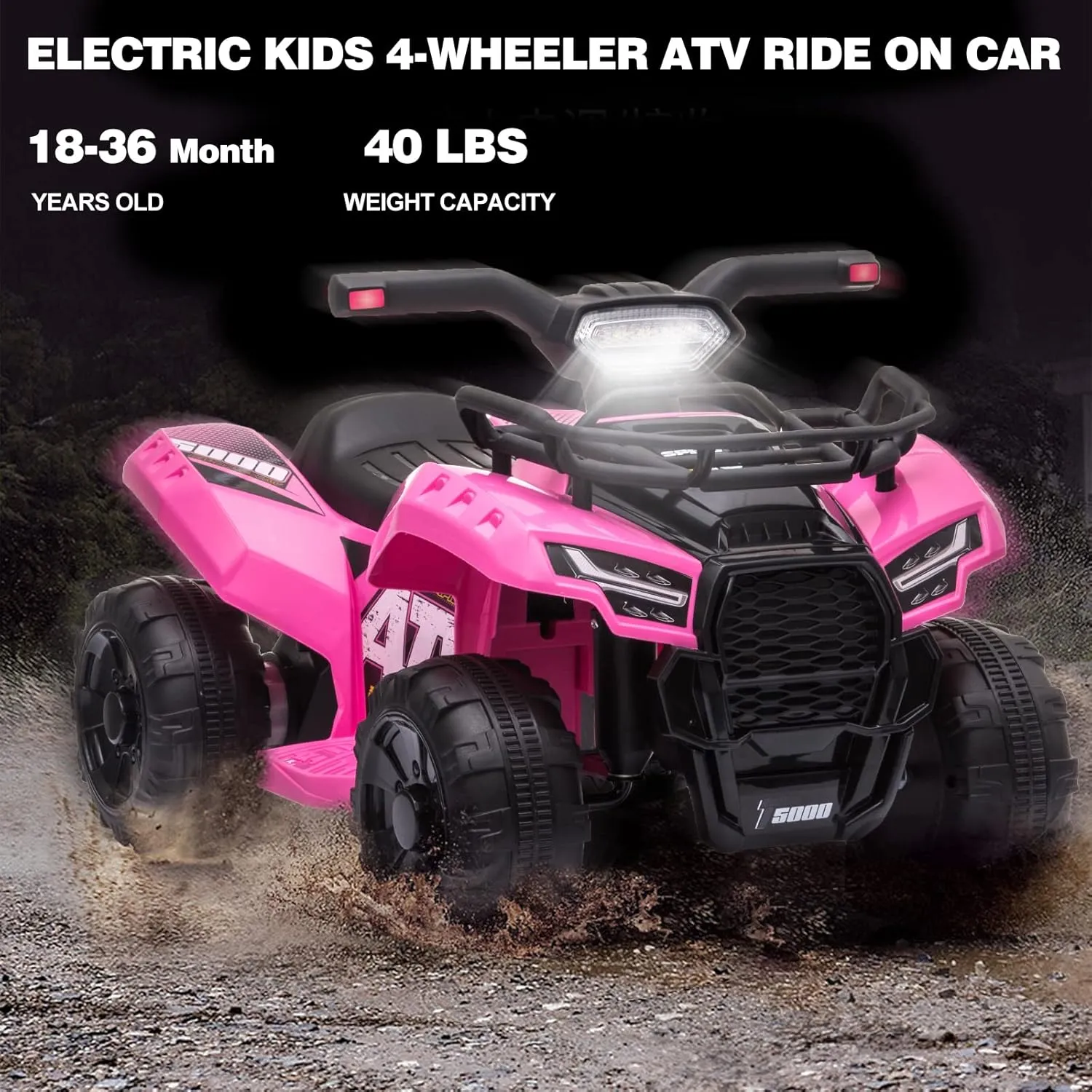 Kids Ride on ATV, 6V Battery Powered Kids Electric Vehicle, 4 Wheeler Quad w/Headlights, MP3, USB, Volume Control, Large Seat, Electric Ride on Toys Best Gifts for 18-36 Months Boys Girls Girls (Pink)