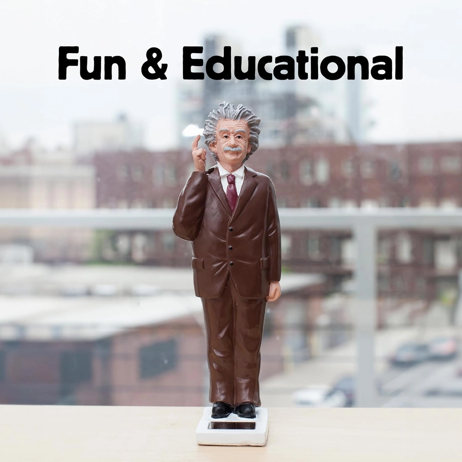Kikkerland Solar Powered Albert Einstein Figurine: Fun Decor for Home & Kitchen, Office Desk, Garden, Car – Great Novelty Toy Statue, Display Shelf Collectible, Holiday & Birthday Gift