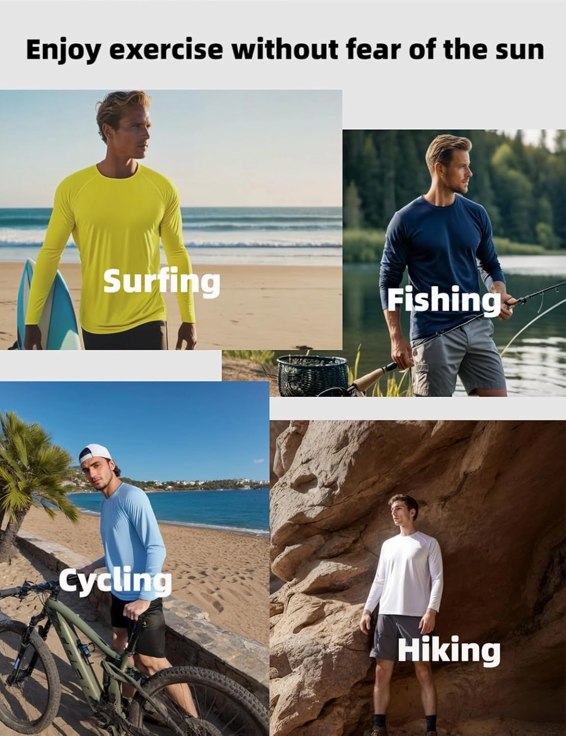 KINGFEN Men's UPF 50  Long Sleeve UV Sun Protection Shirts Quick Dry Athletic Shirts Hiking Fishing