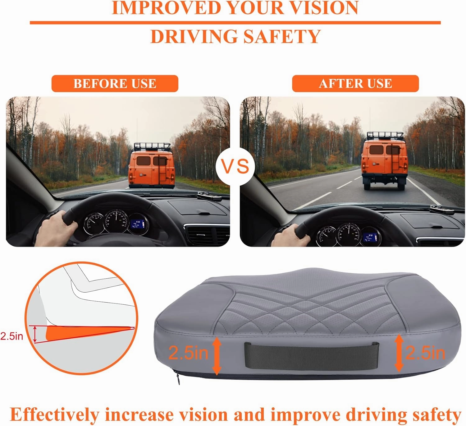 kingphenix Premium Car Seat Cushion, Memory Foam Driver Seat Cushion to Improve Driving View- Coccyx & Lower Back Pain Relief- Seat Cushion for Car, Truck, Office Chair (Gray)