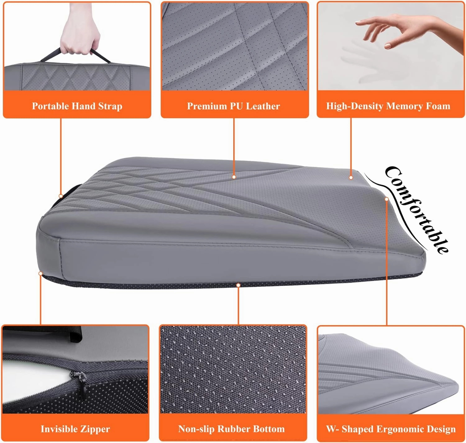 kingphenix Premium Car Seat Cushion, Memory Foam Driver Seat Cushion to Improve Driving View- Coccyx & Lower Back Pain Relief- Seat Cushion for Car, Truck, Office Chair (Gray)