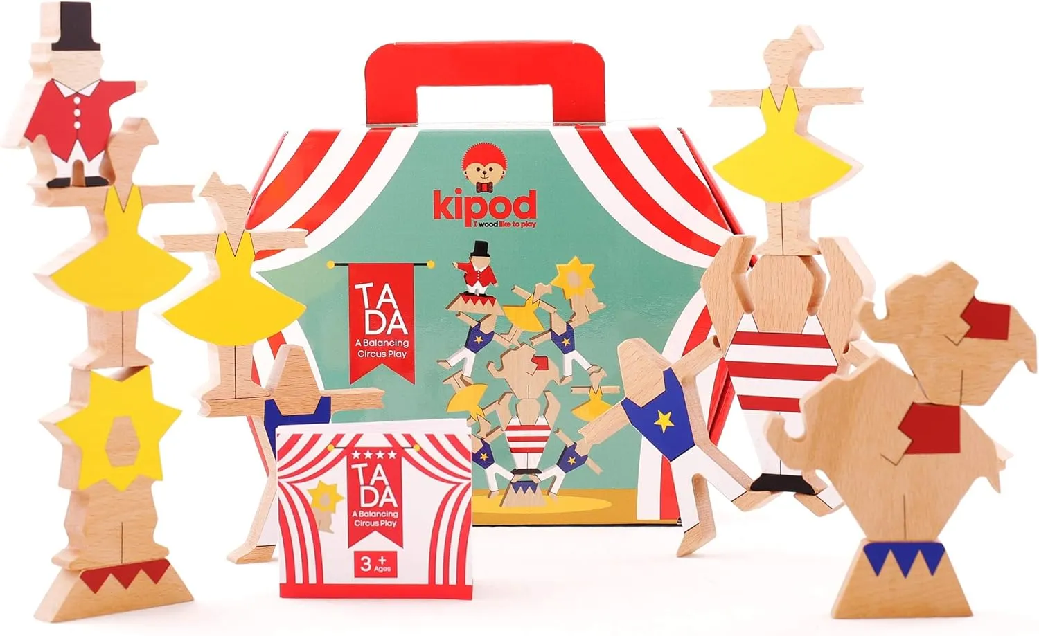 kipod Ta-Da Wooden Circus Balancing Game Stacking Toy for Boys and Girls Ages 3&Up – Develop Hands-On Spatial Awareness – Fun to Learn Through Play – Montessori Inspired Exploration