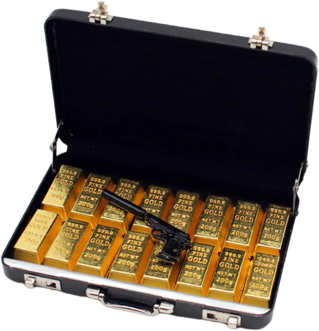 Kisangel 1set Miniature Gold Bar Suitcase Model Dollhouse Accessory for Landscape Decor Compact Design for Mini House and Vivid Scene Creation