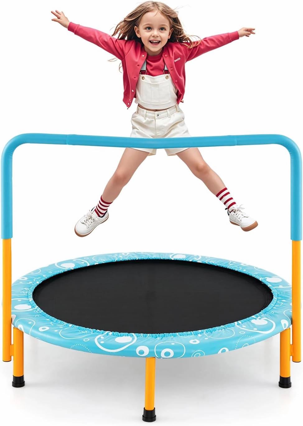 KOTEK 36 Inch Toddler Trampoline, Foldable Mini Recreational Trampoline with Handle & Safety Padded Cover, ASTM Approved Small Baby Trampoline, Indoor Trampoline for Kids, Max Load 330 Lbs