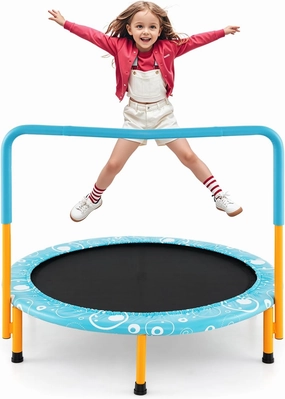 KOTEK 36 Inch Toddler Trampoline, Foldable Mini Recreational Trampoline with Handle & Safety Padded Cover, ASTM Approved Small Baby Trampoline, Indoor Trampoline for Kids, Max Load 330 Lbs