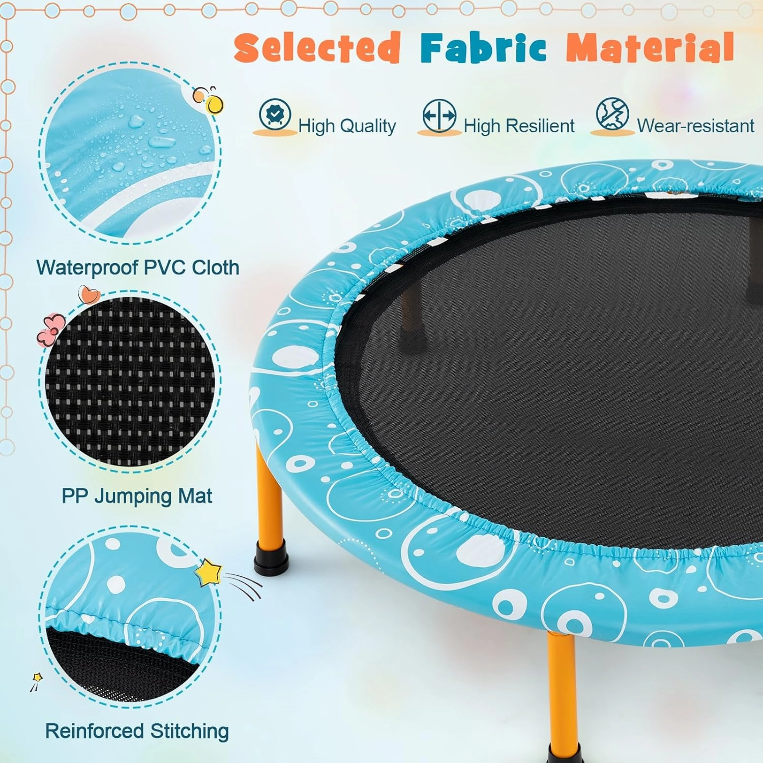 KOTEK 36 Inch Toddler Trampoline, Foldable Mini Recreational Trampoline with Handle & Safety Padded Cover, ASTM Approved Small Baby Trampoline, Indoor Trampoline for Kids, Max Load 330 Lbs