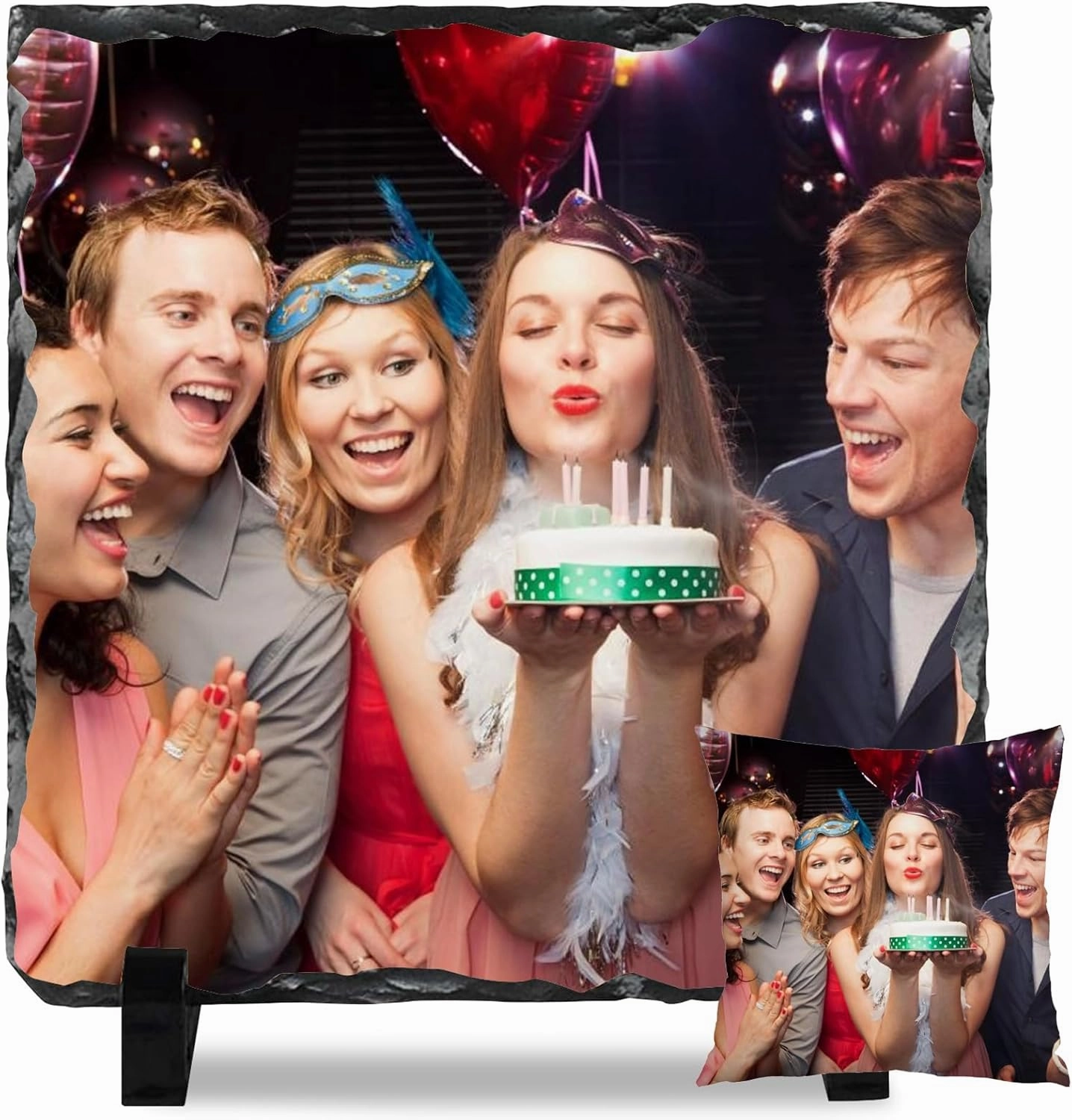 Kufutee Personalized Rock Slate Photo Frame Custom Plaque, Colorproof Personalized Photo Memorial Stone for Birthday (Sauqre-15cm)