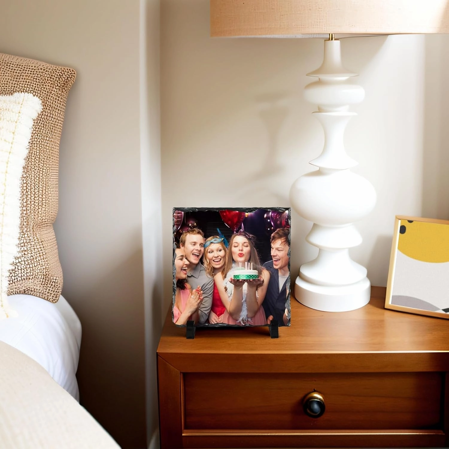 Kufutee Personalized Rock Slate Photo Frame Custom Plaque, Colorproof Personalized Photo Memorial Stone for Birthday (Sauqre-15cm)