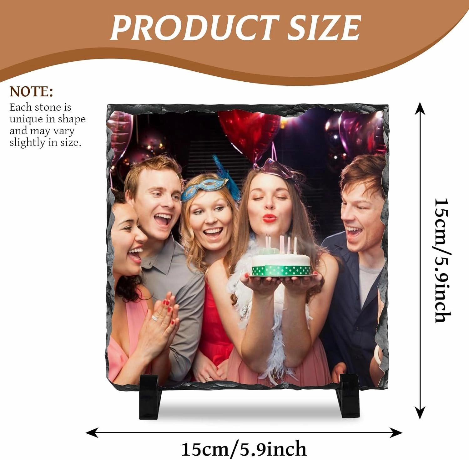 Kufutee Personalized Rock Slate Photo Frame Custom Plaque, Colorproof Personalized Photo Memorial Stone for Birthday (Sauqre-15cm)