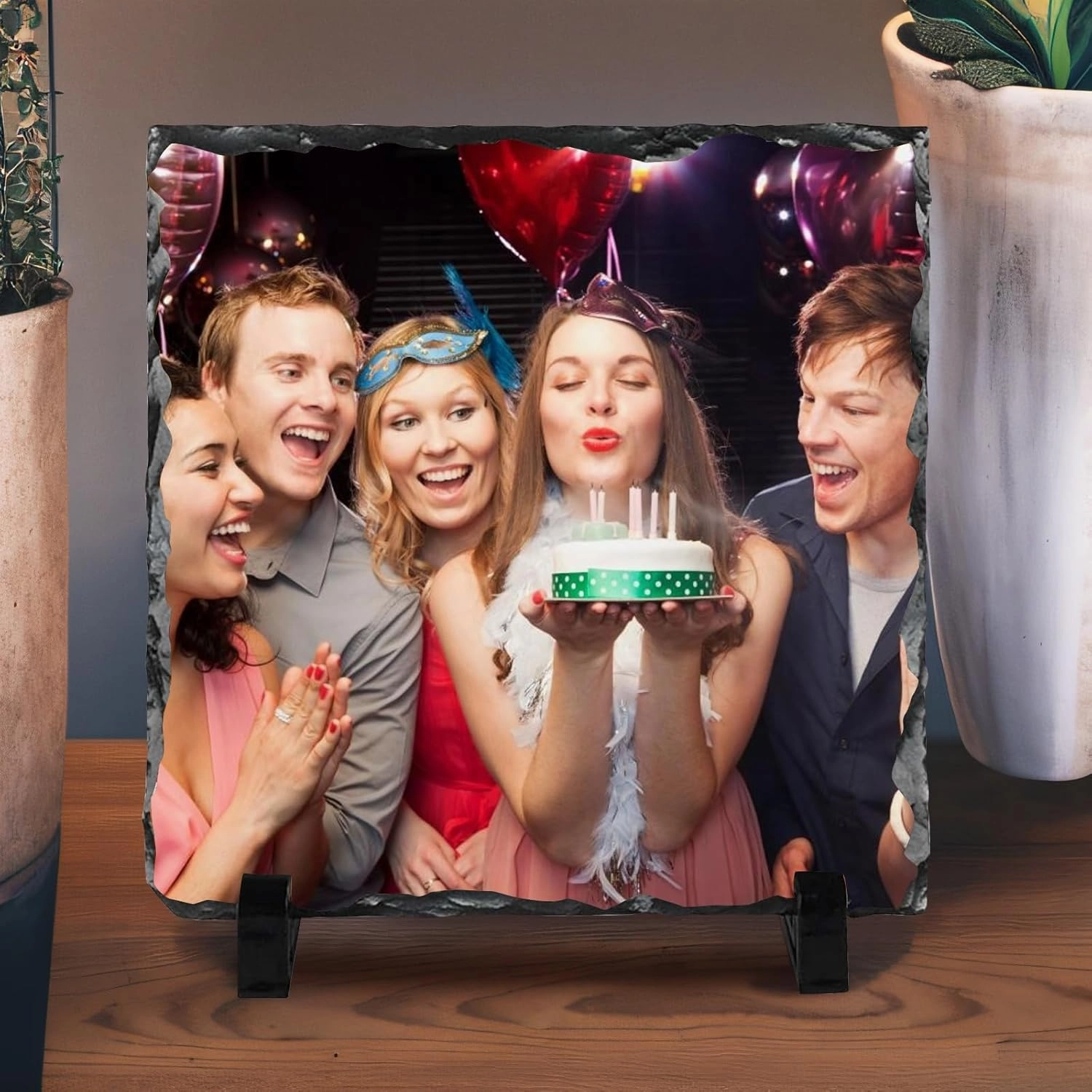 Kufutee Personalized Rock Slate Photo Frame Custom Plaque, Colorproof Personalized Photo Memorial Stone for Birthday (Sauqre-15cm)