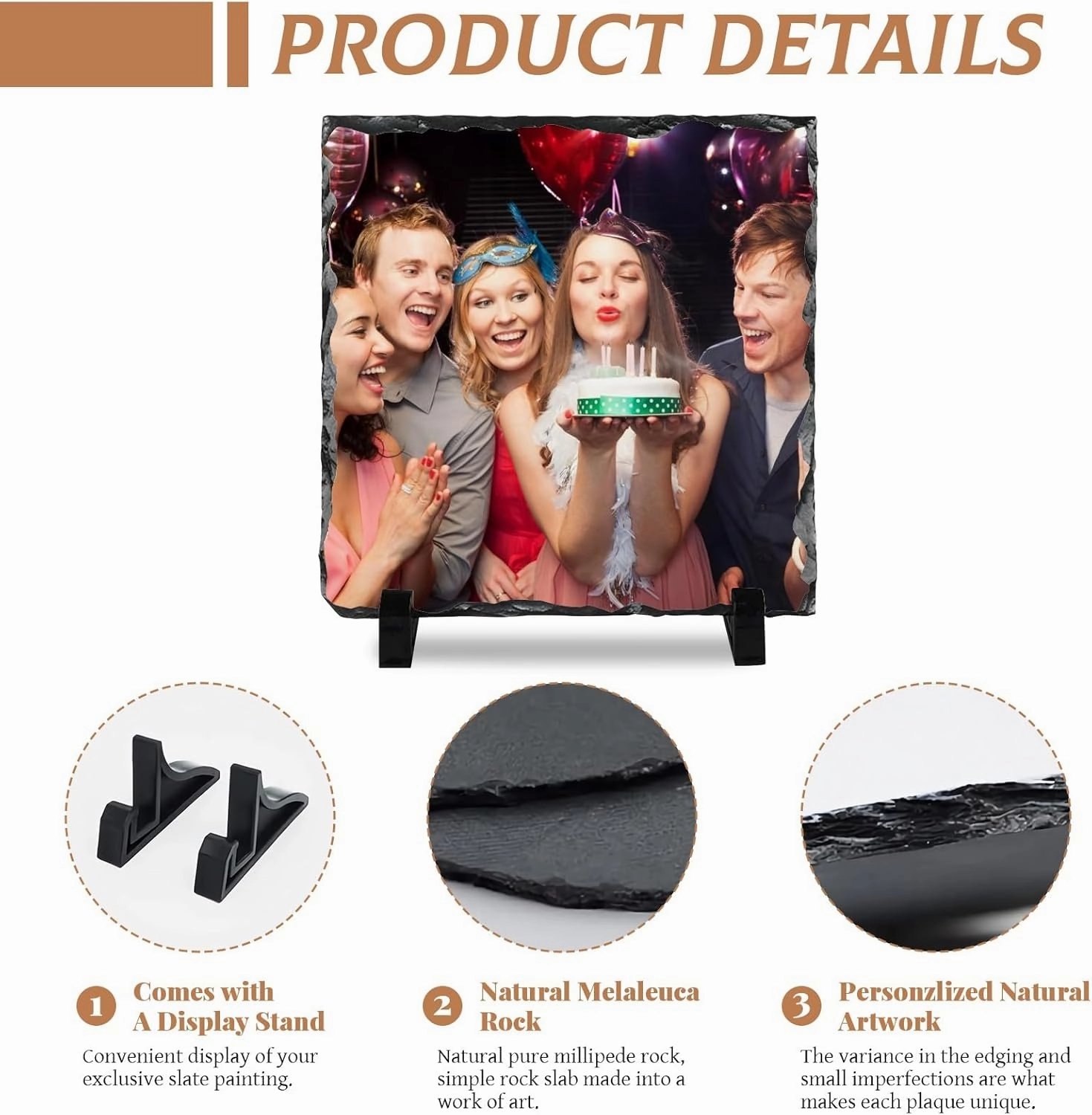 Kufutee Personalized Rock Slate Photo Frame Custom Plaque, Colorproof Personalized Photo Memorial Stone for Birthday (Sauqre-15cm)