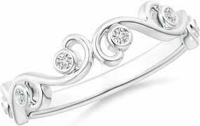Lab Grown Diamond Ivy Scroll Half Eternity Ring in Sterling Silver/ 14K Gold/Platinum for Women | April Birthstone | Wedding, Anniversary, Engagement, Birthday Jewelry Gift For Women