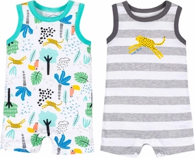 Lamaze baby-boys 2 Pack RompersBoys Romper, 1 Piece Coverall, Sleeveless Jumpsuit with Shorts, 2 Pack