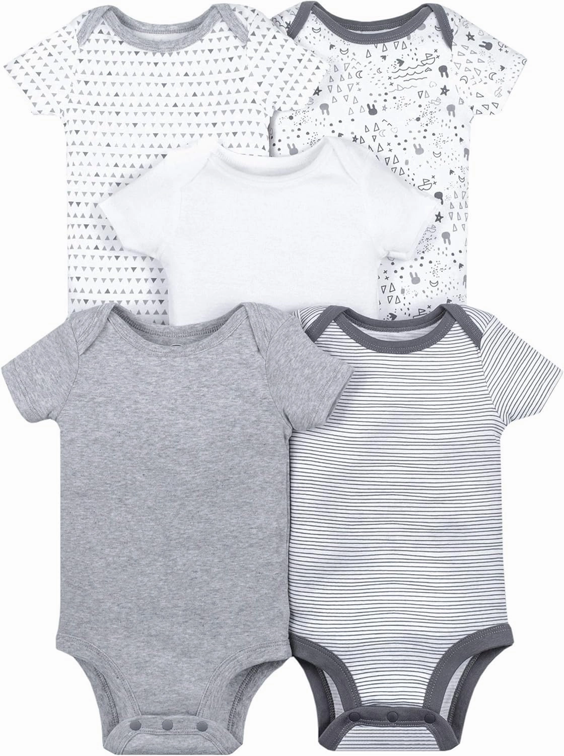 Lamaze Organic Baby Baby Unisex Short Sleeve Cotton Bodysuit, Snap Closure, Grey and White Variety, Preemie