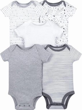 Lamaze Organic Baby Baby Unisex Short Sleeve Cotton Bodysuit, Snap Closure, Grey and White Variety, Preemie
