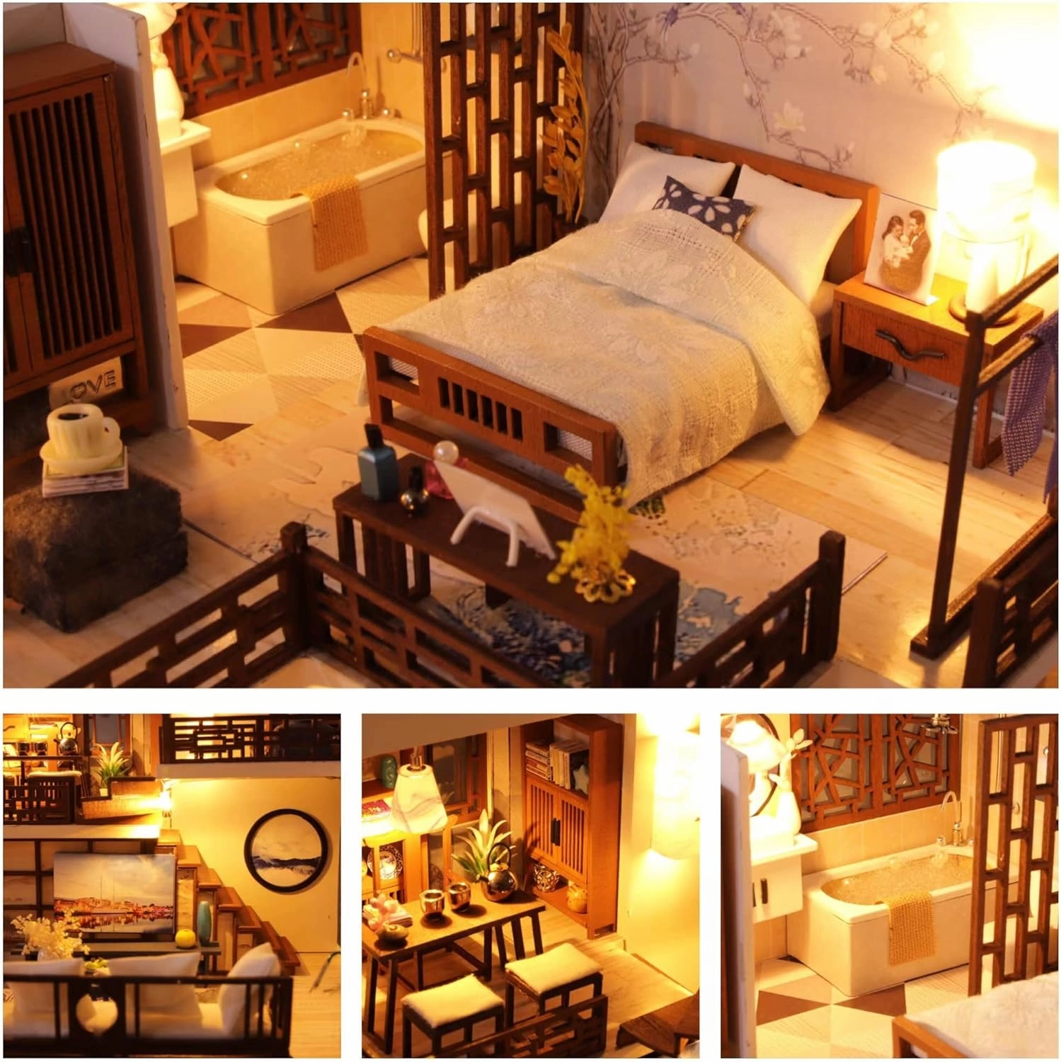 Lannso DIY Dollhouse Miniature Kit, Doll House Kit with Dust Proof Cover and Music Box, Mini Wooden Dollhouse Toys for Adult Gift(M25)