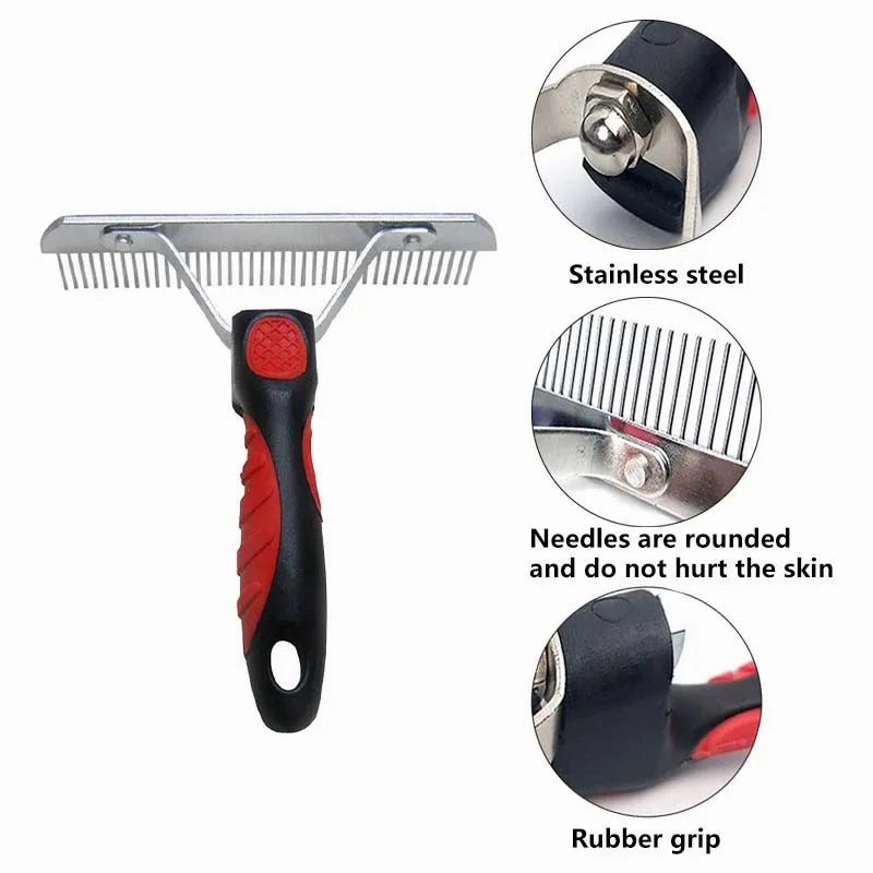 Large Dog Undercoat Rake Grooming Brush with Non-Slip Handle
