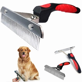 Large Dog Undercoat Rake Grooming Brush with Non-Slip Handle